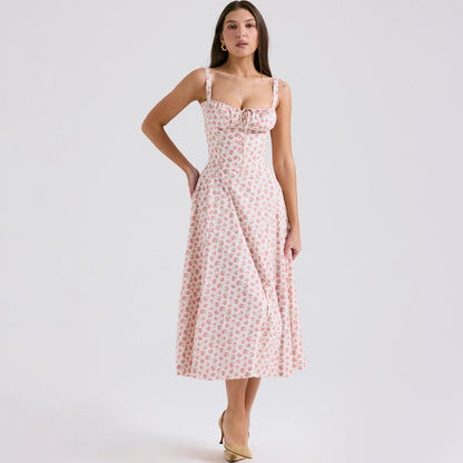 Backless Floral Halter Midi Dress