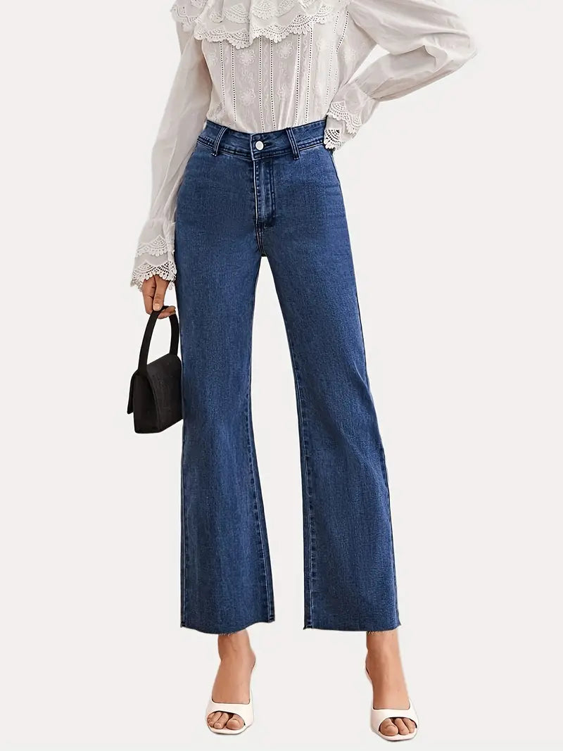 Dark Blue High-Waist Wide-Leg Jeans